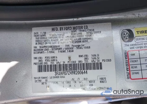 2009 Ford Fusion Se from USA, damaged, VIN 3FAHP07Z49R200644